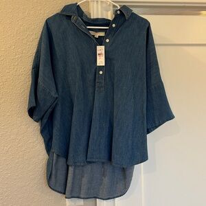 LOFT Dark Blue Denim Button Down Shirt
